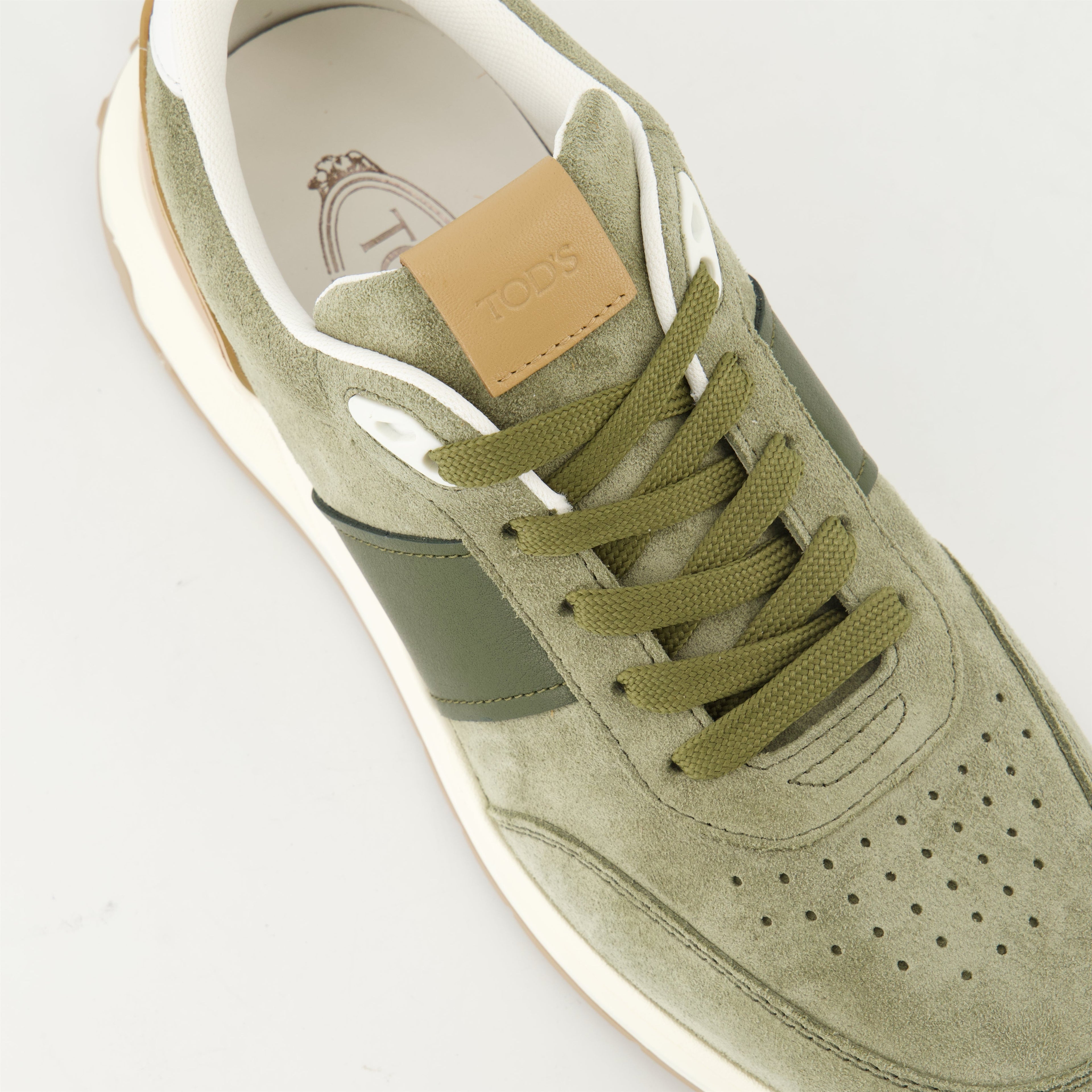 suede sneakers, Tod's footwear, green sneakers, casual shoes, luxury footwear