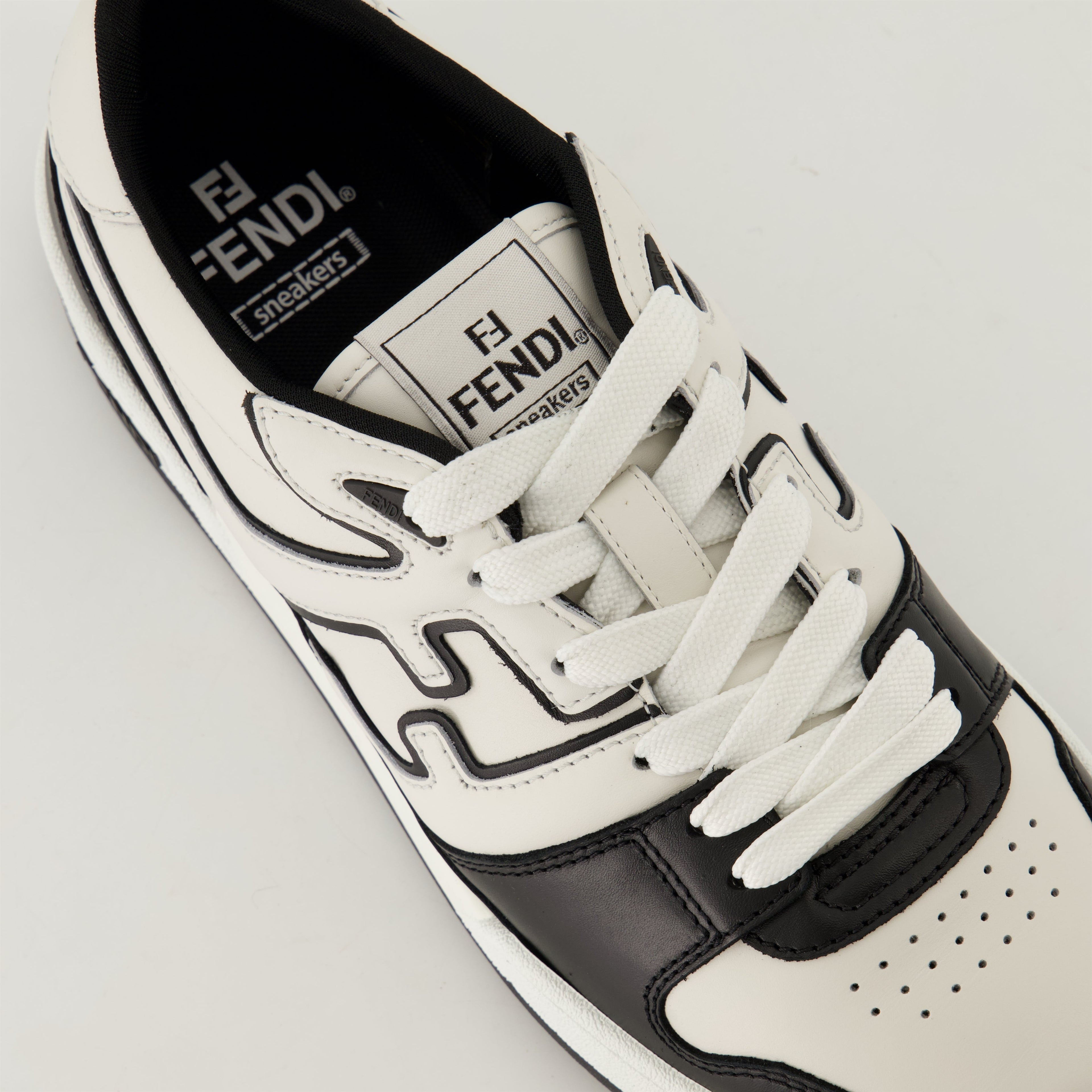 Image of Black and White Logo Sneakers by Fendi for Men - Season Autumn-Winter 2024 - Top Detail View