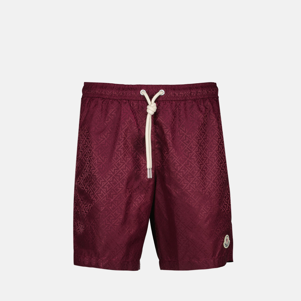 Moncler swim shorts, jacquard swimwear, bordeaux swim trunks, men's swim shorts, summer fashion