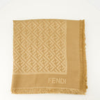 beige shawl, silk and wool scarf, Fendi accessories, Autumn-Winter collection, embroidered logo shawl
