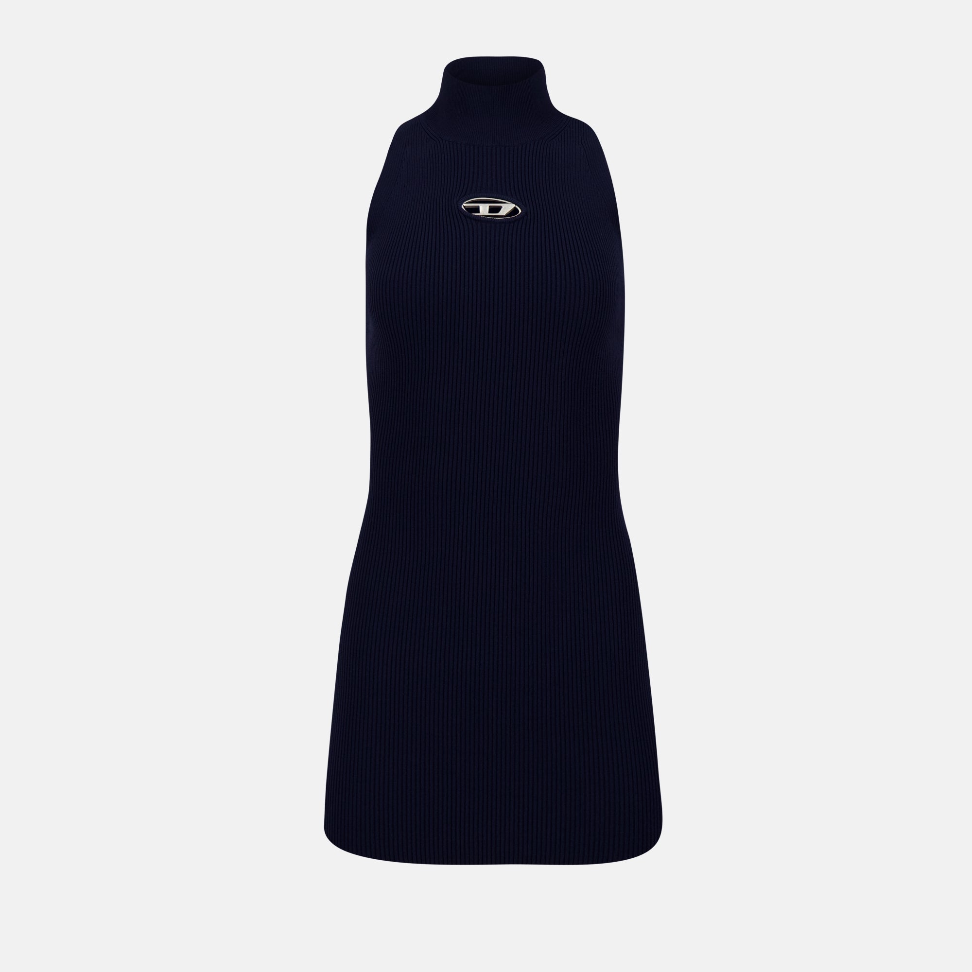 Vestido Canelado de Cuello Alto