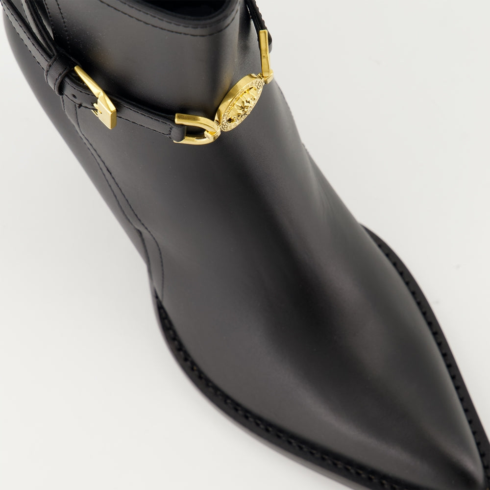 Versace boots, Medusa '95, smooth leather boots, luxury footwear, elegant black boots