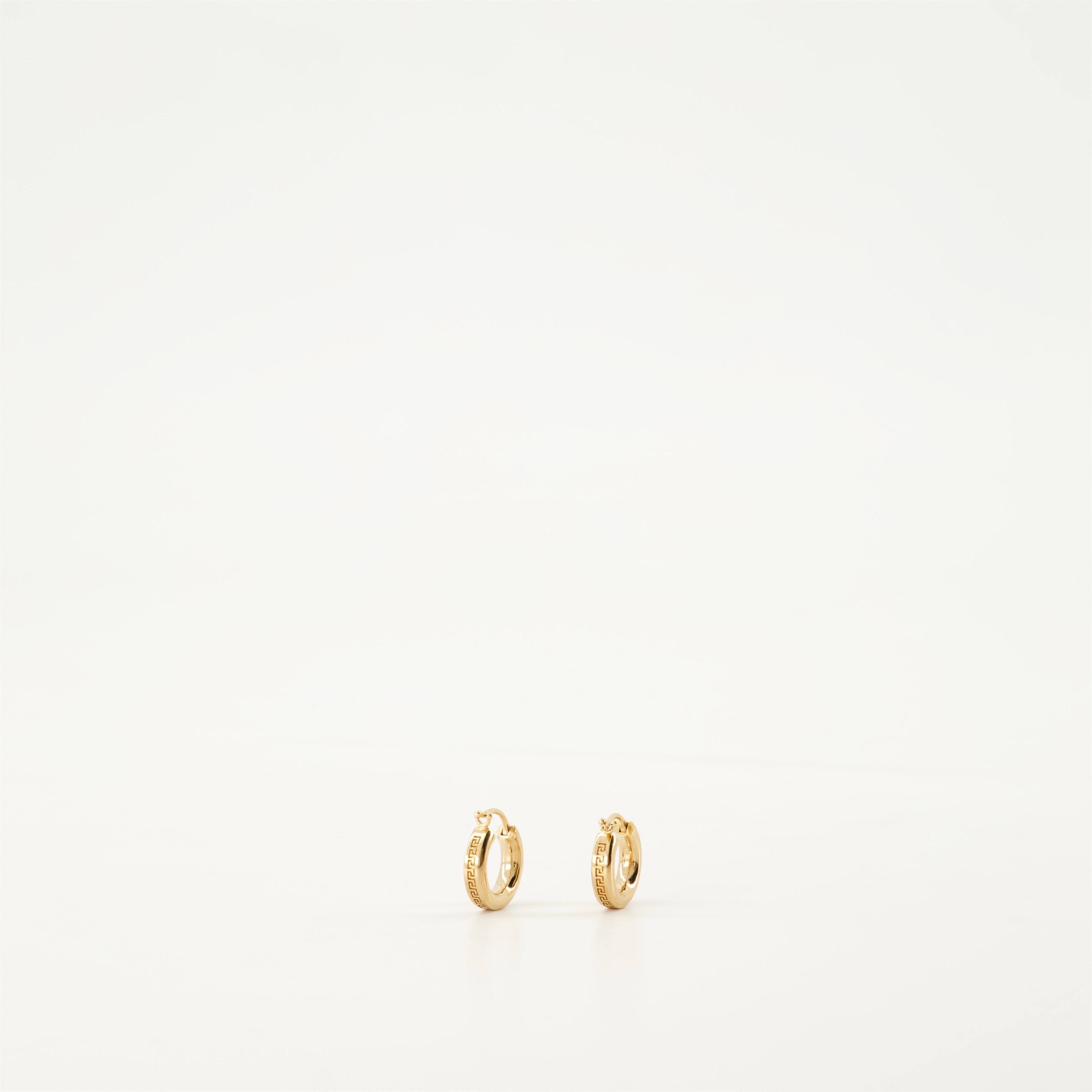 Greca earrings, gold hoop earrings, hypoallergenic jewelry, engraved logo earrings, classic clasp earrings