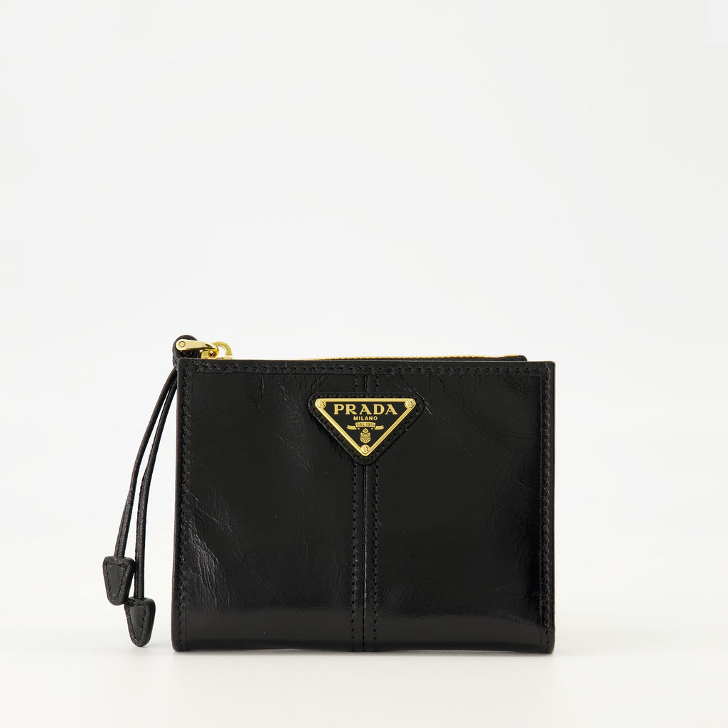 Prada wallet, black leather wallet, square wallet, women's accessories, Fall Winter 2025