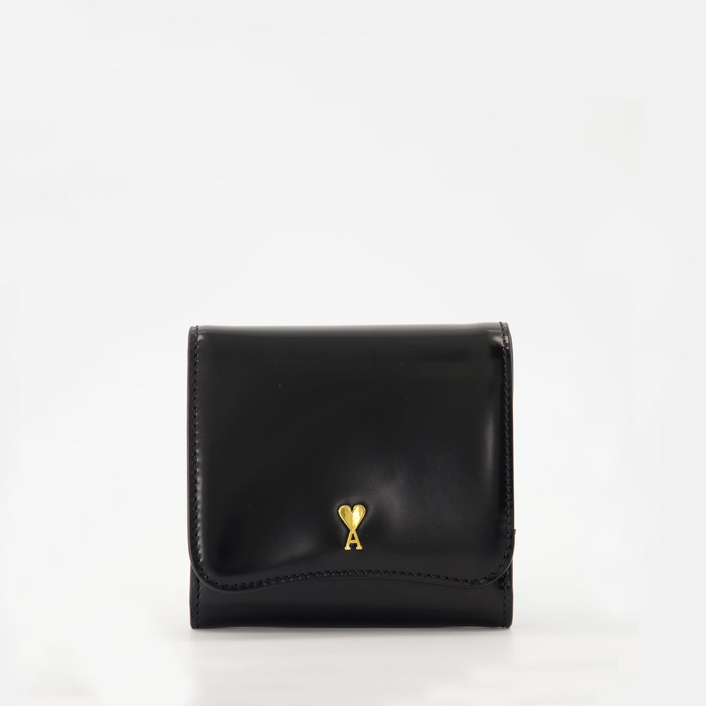 Ami Paris wallet, black leather wallet, unisex wallet, grainy cowhide wallet, Paris black wallet