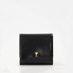 Ami Paris wallet, black leather wallet, unisex wallet, grainy cowhide wallet, Paris black wallet