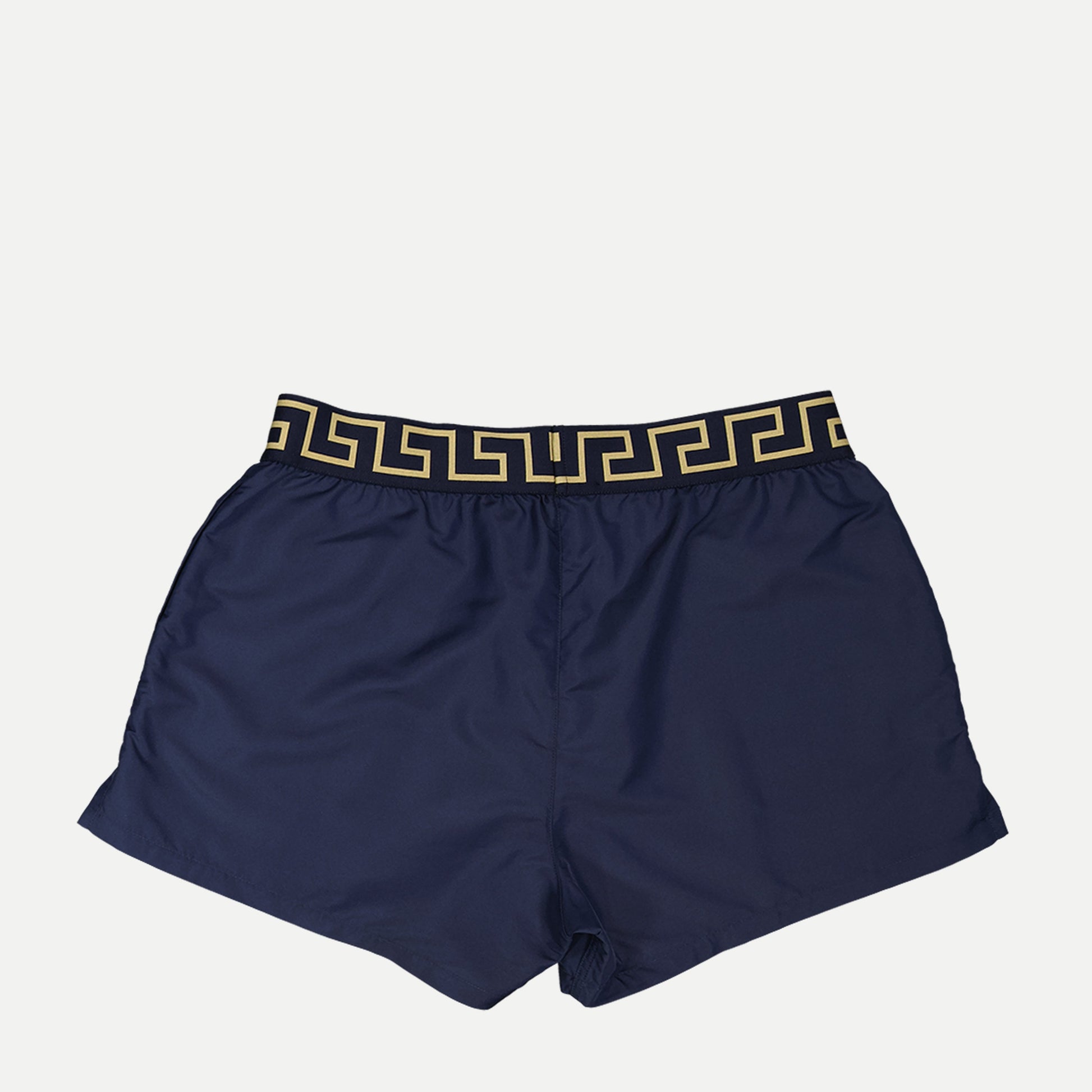 Versace swim shorts, Greca motif shorts, recycled swimwear, eco-friendly fashion, luxury beachwear