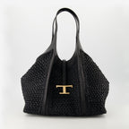 black raffia cabas, T Timeless bag, leather and raffia tote, Tod's accessories, stylish handbags