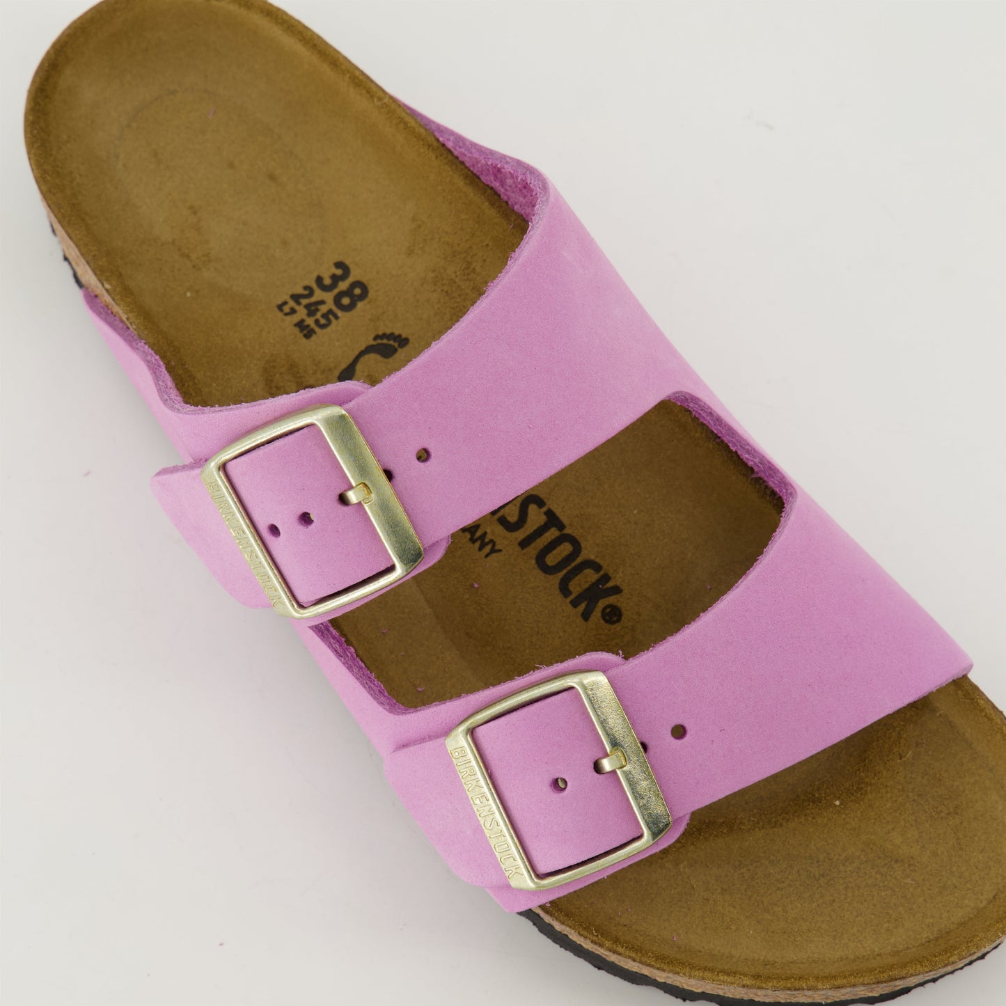 pink nubuck sandals, adjustable sandals, comfortable footbed, slip-on style, fashionable sandals