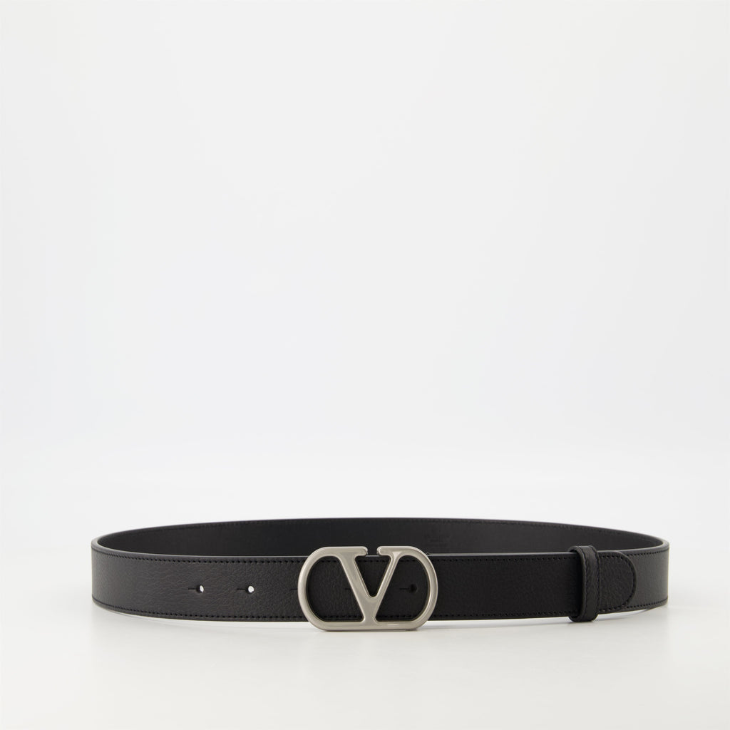 VLogo belt, Valentino Garavani belt, black leather belt, designer accessories, luxury belts