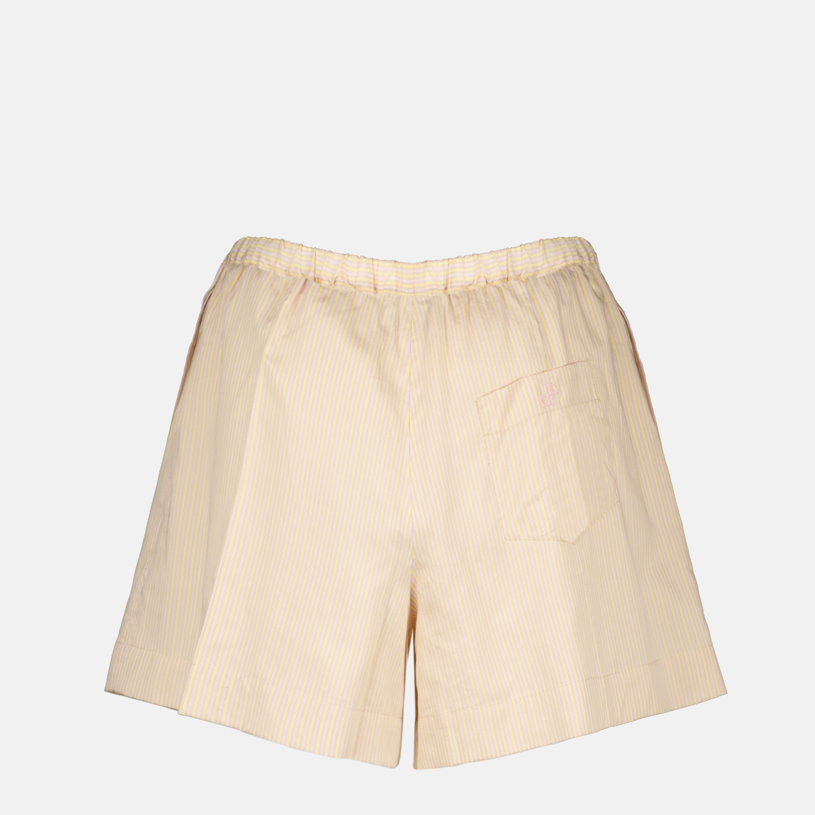 Shorts a Righe in Seta Beige