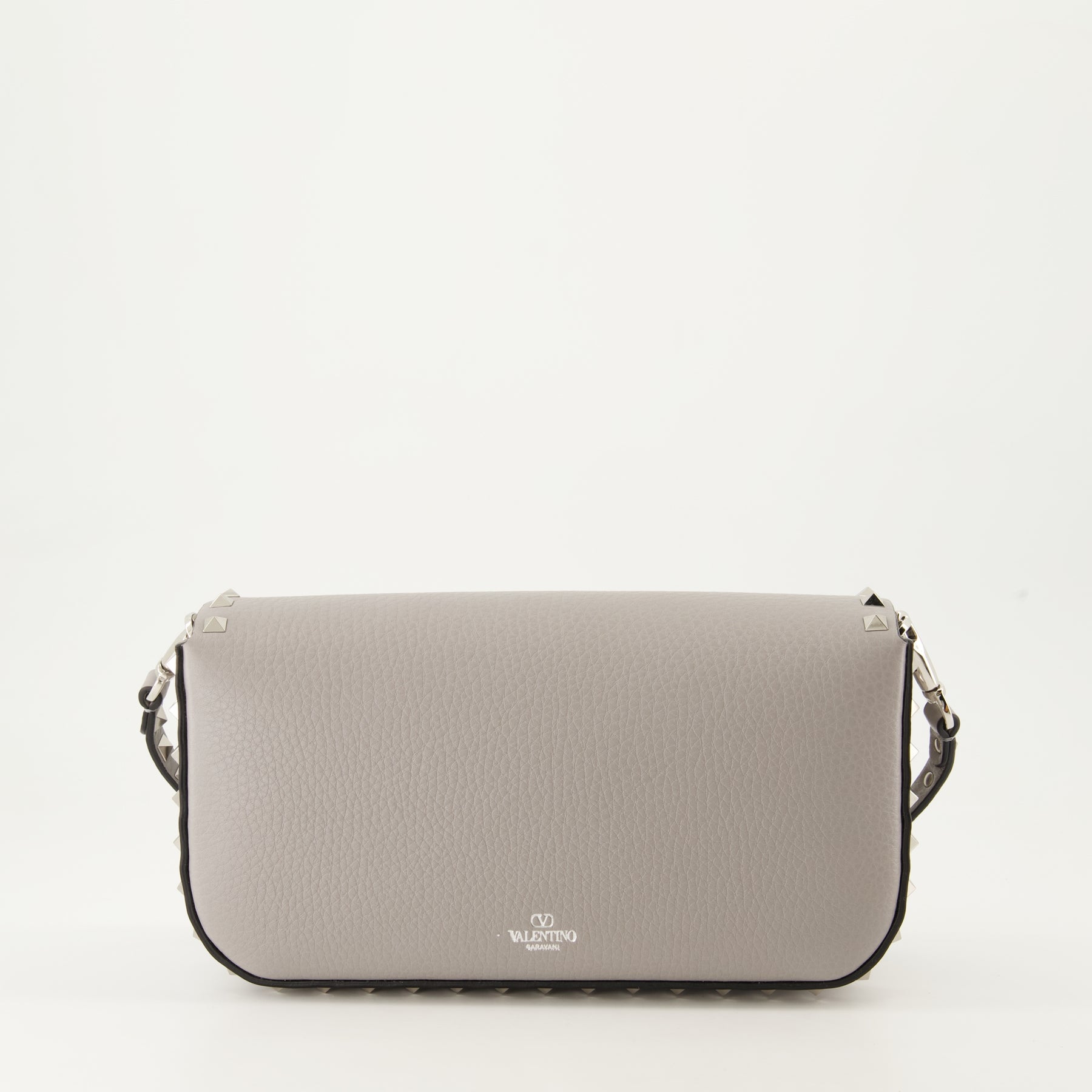 crossbody bag, gray leather bag, studded handbag, luxury accessory, designer handbag