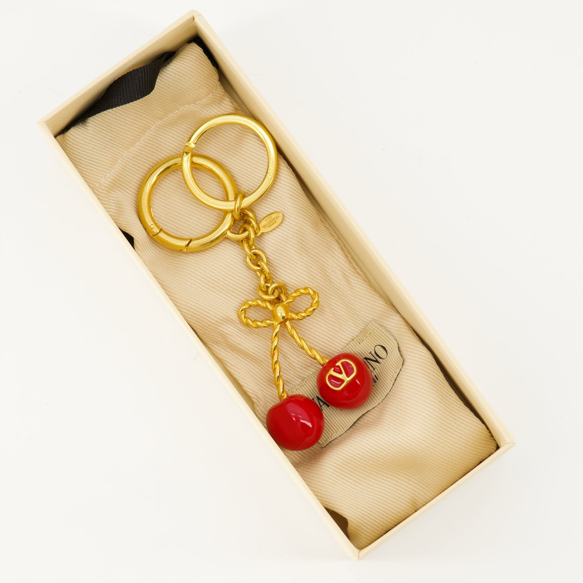 Valentino Garavani keychain, metal cherry keychain, enamel keychain, luxury accessories, fashion keychain