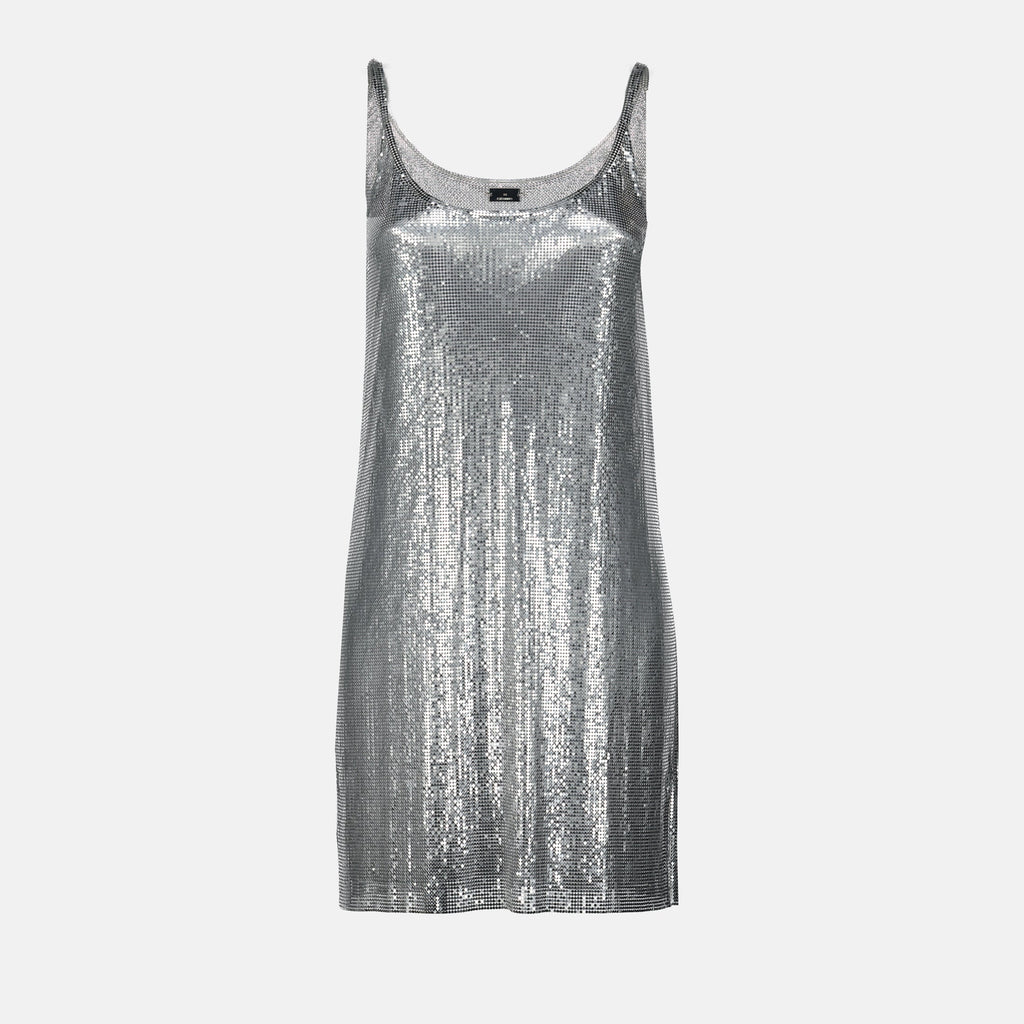 silver dress, metallic dress, Rabanne dress, Spring-Summer 2025, stylish knitwear