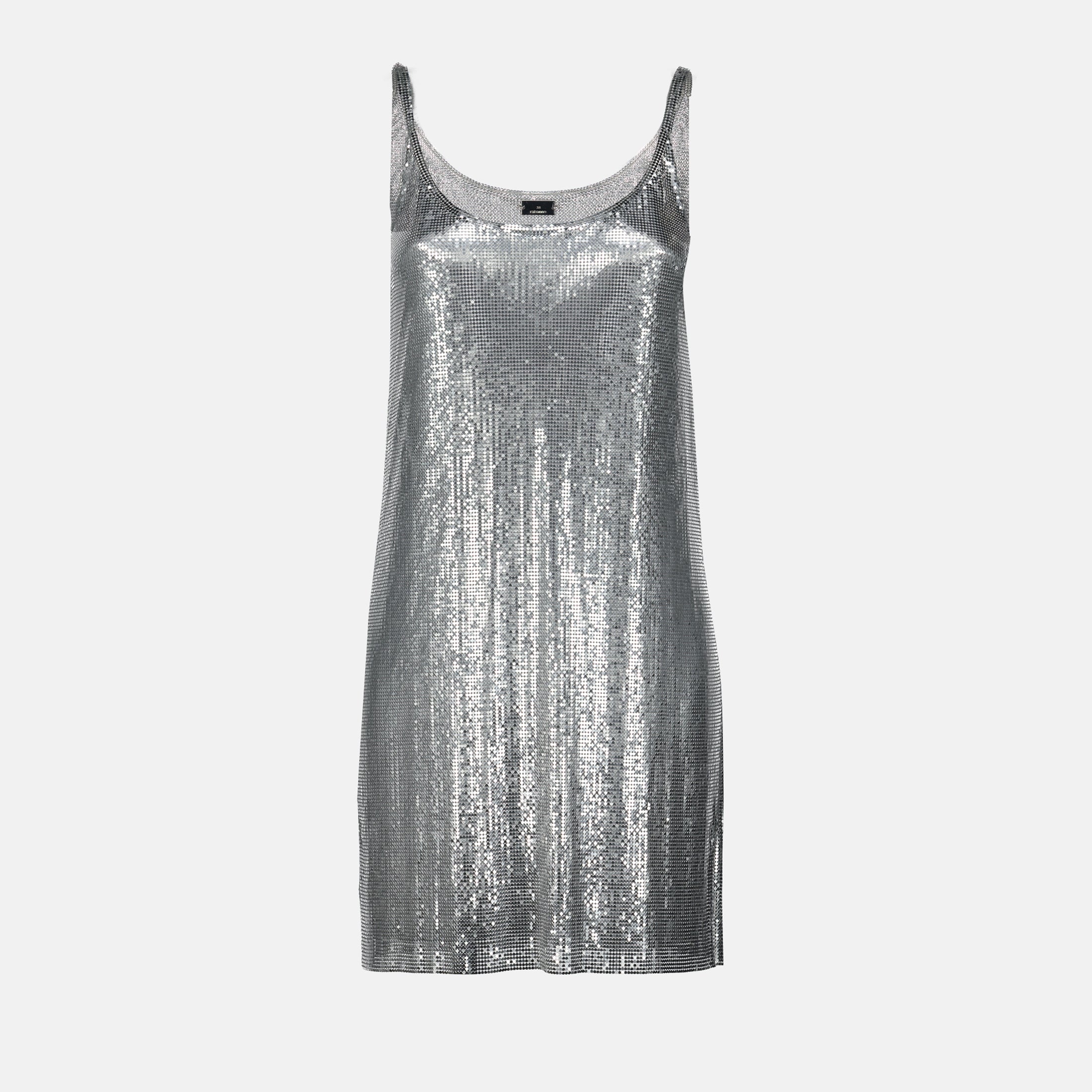 silver dress, metallic dress, Rabanne dress, Spring-Summer 2025, stylish knitwear