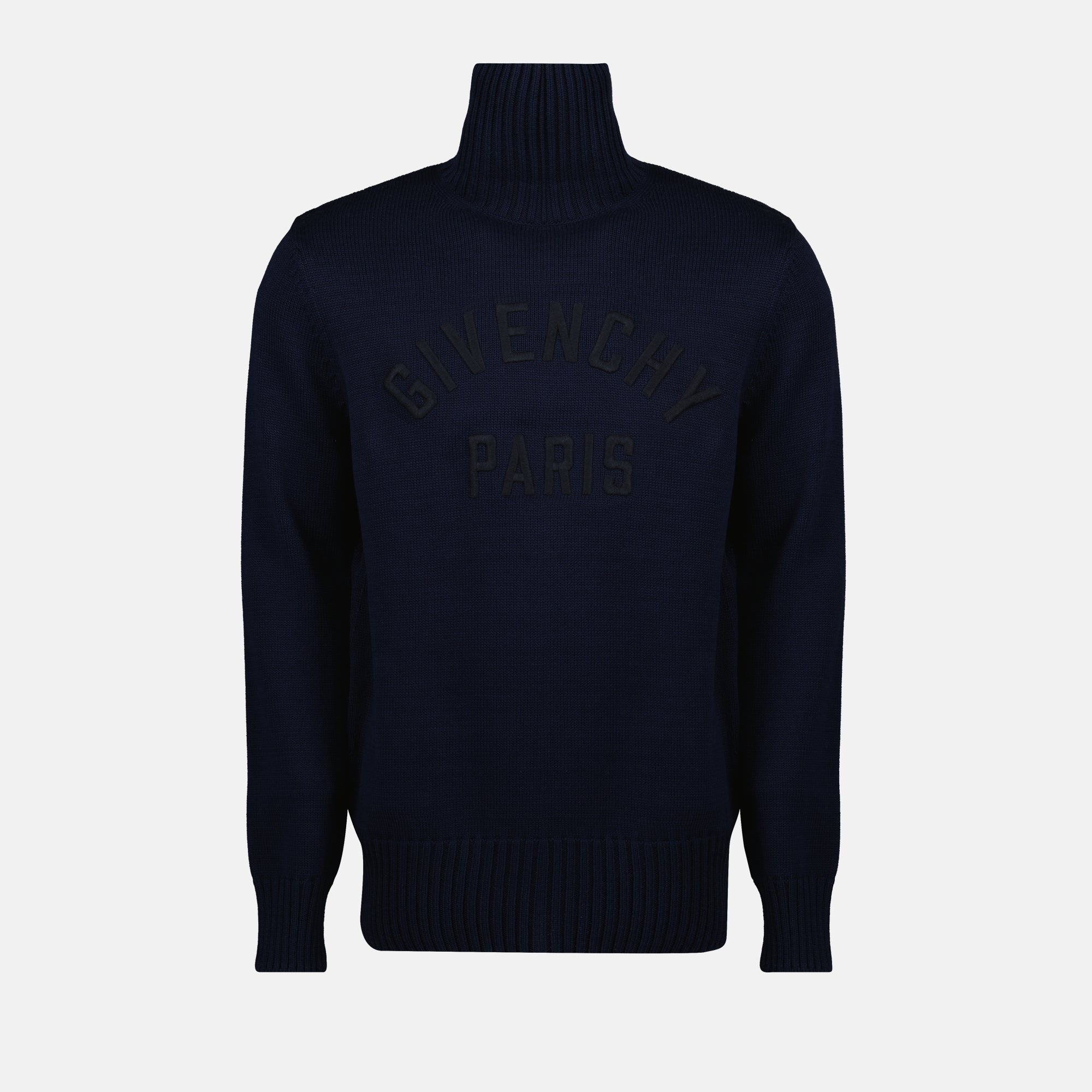 navy blue sweater, Givenchy turtleneck, cotton sweater, embroidered logo, men's fashion