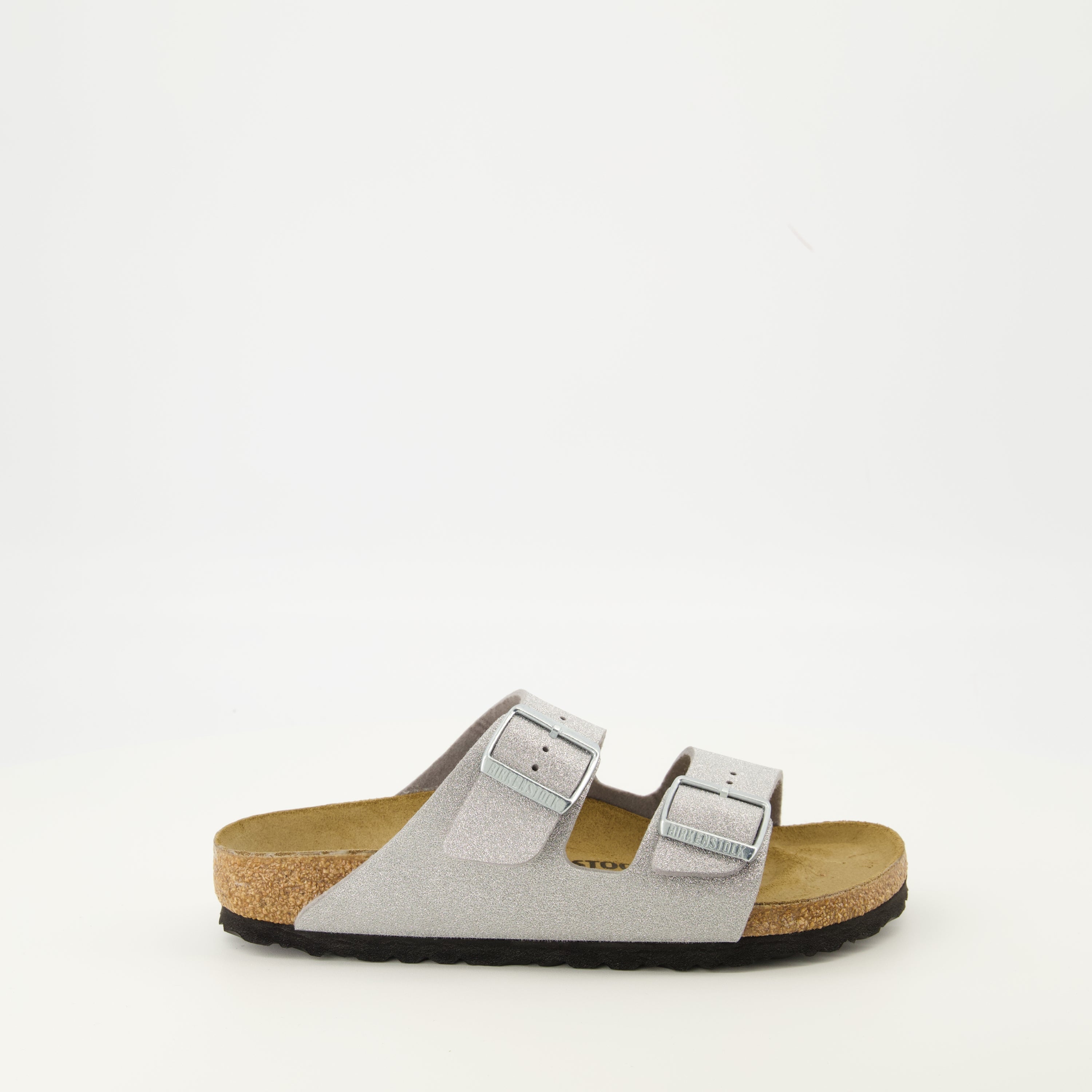 Arizona sandals, Birkenstock footwear, anatomical cork footbed, comfortable sandals, silver sandals