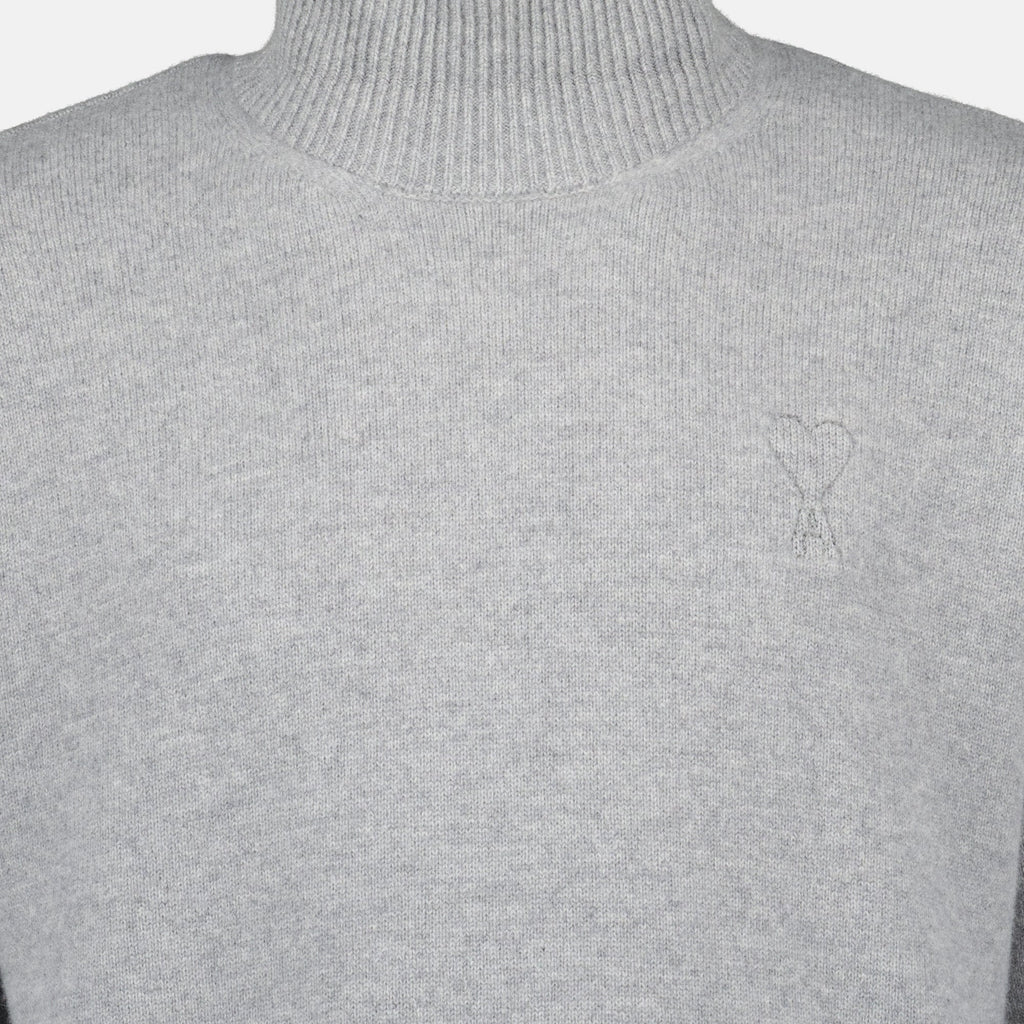 Ami Paris sweater, turtleneck gray knitwear, merino wool cashmere blend, unisex fashion, Autumn-Winter 2025 collection