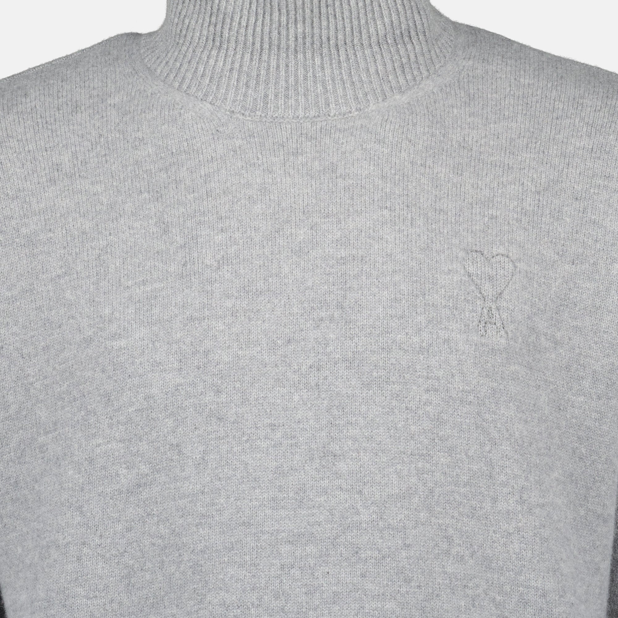 Ami Paris sweater, turtleneck gray knitwear, merino wool cashmere blend, unisex fashion, Autumn-Winter 2025 collection
