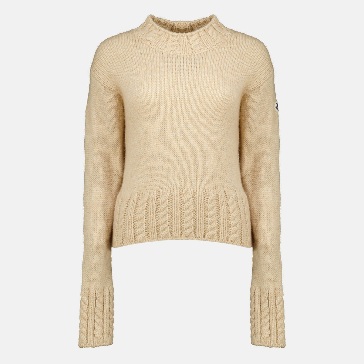 ベージュ アルパカ ケーブルニット タートルネック