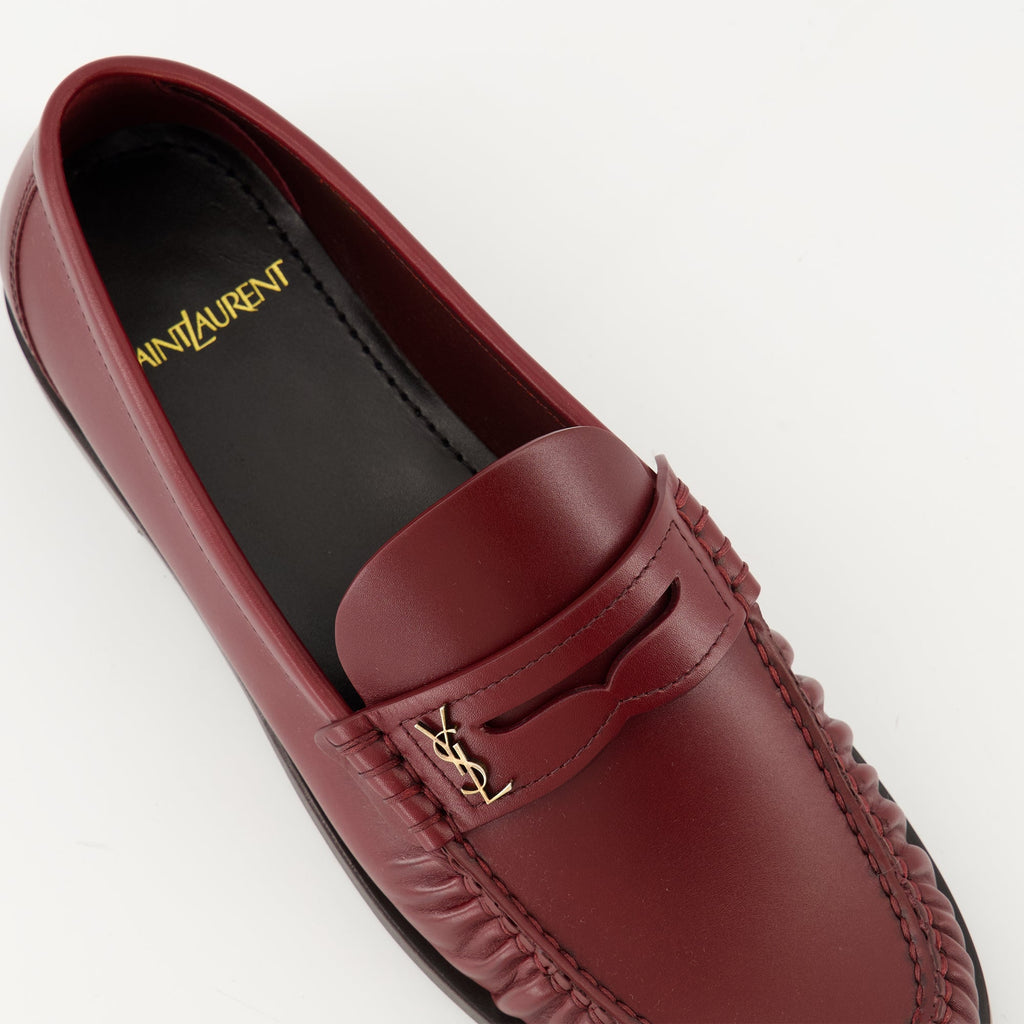 Saint Laurent moccasins, Bordeaux moccasins, Women's footwear, Luxury shoes, Calfskin moccasins