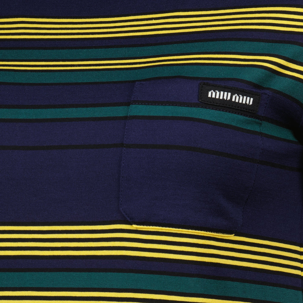Image de T-shirt en coton rayé par Miu Miu pour femmes - Saison Printemps-Été 2026 - Détail 1
