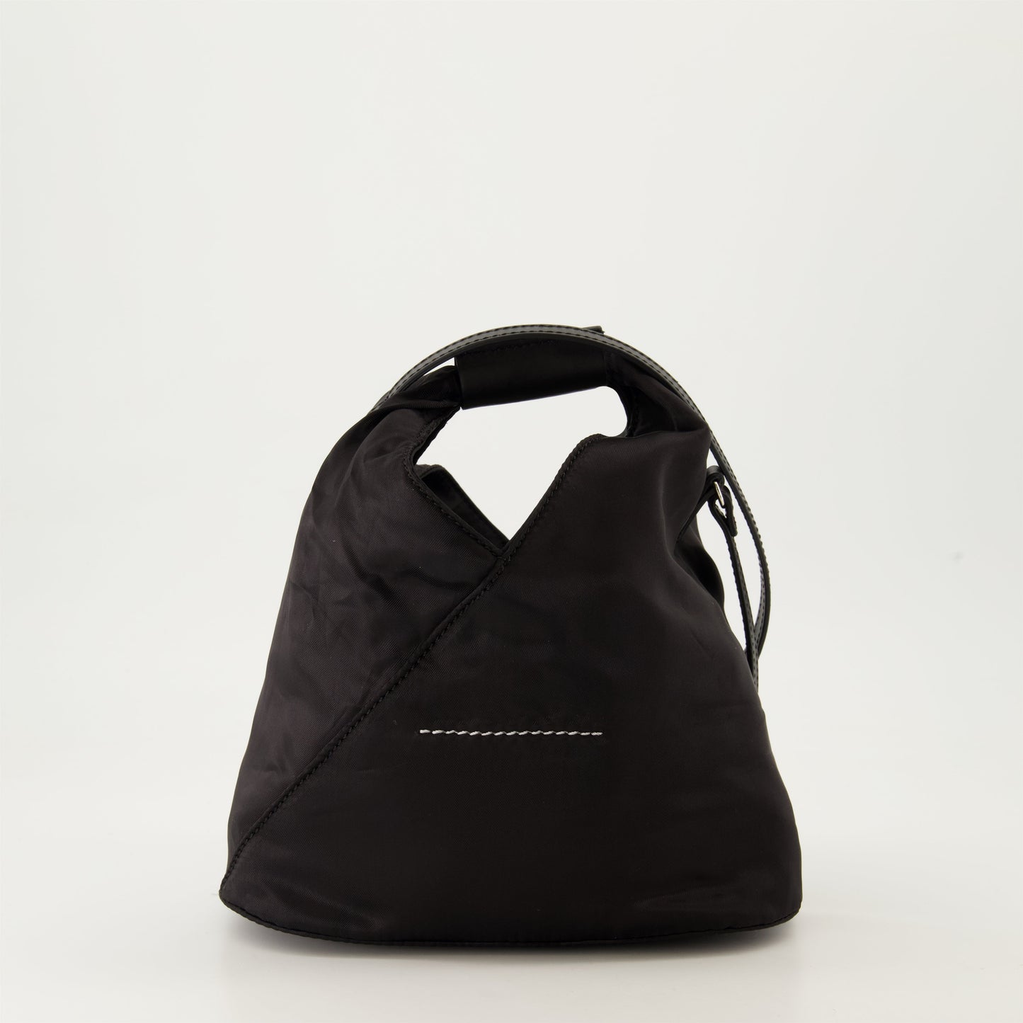 black nylon bag, leather strap bag, MM6 bag, hand-written numeric logo, luxury bag collection