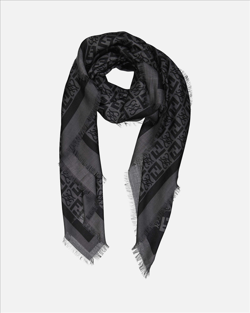 Fendi, luxury scarf, men's accessory, FF print, wool and silk