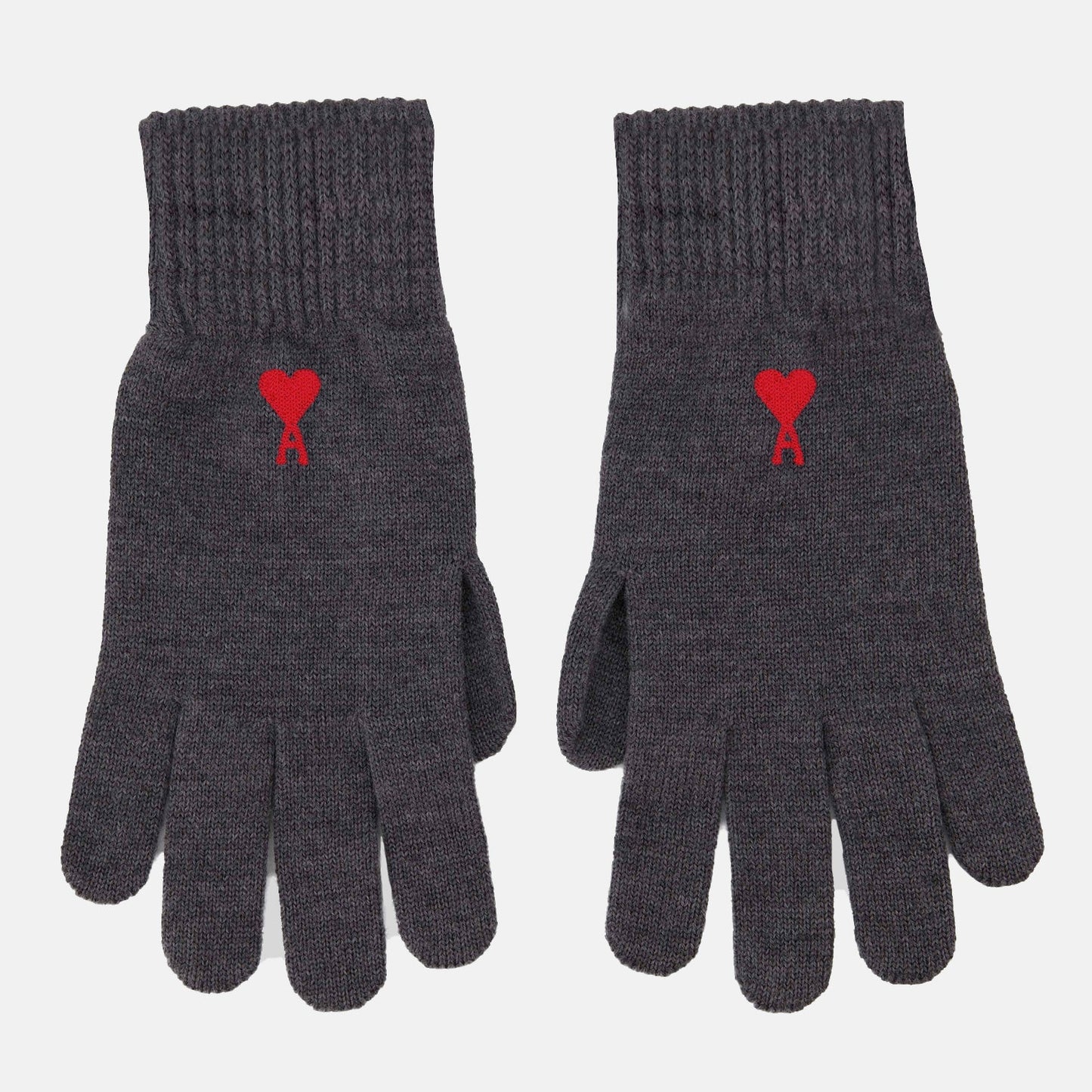 Ami de Cœur Gloves, Grey Wool Gloves, Luxury Unisex Gloves, Embroidered Logo Gloves, AMI Paris Accessories