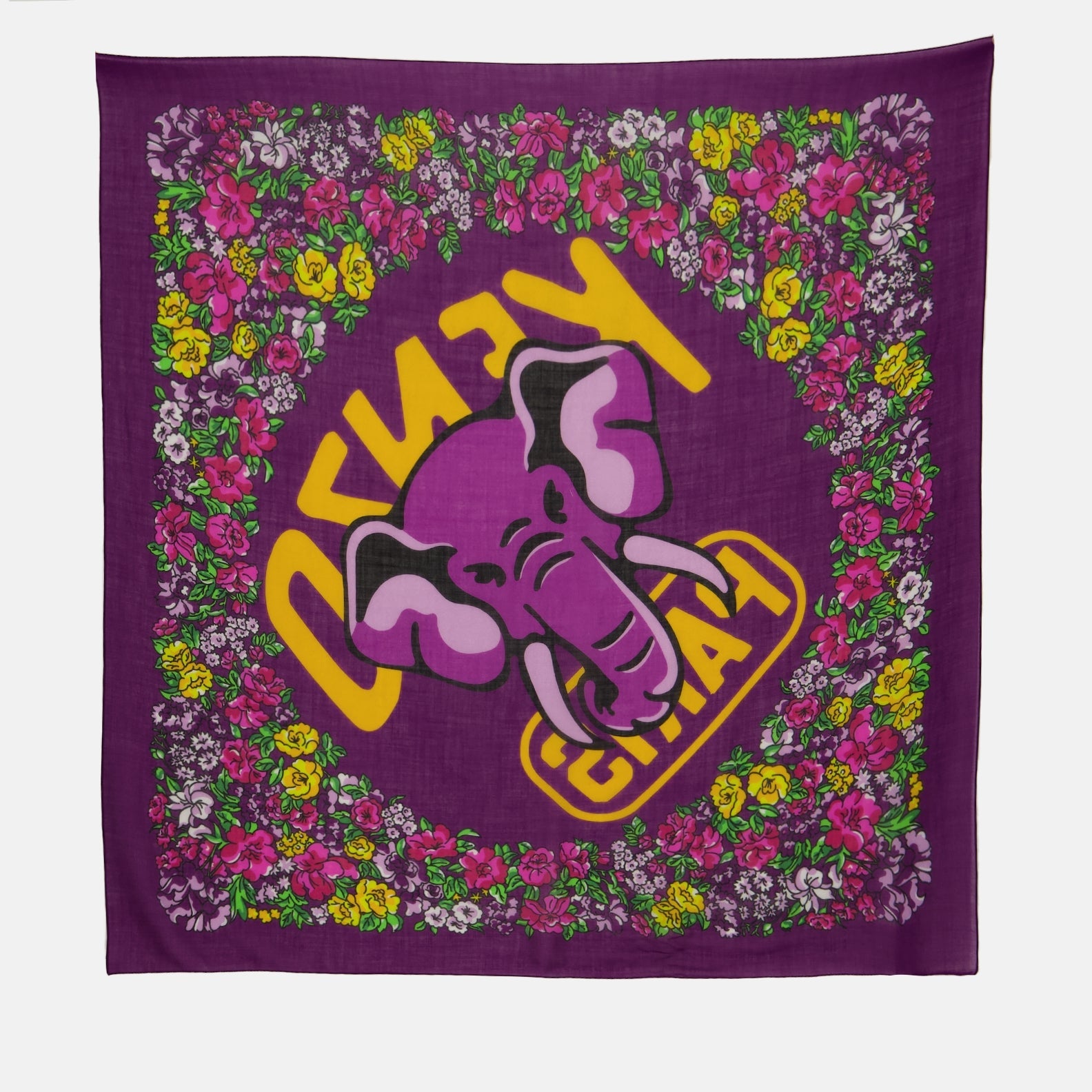 Kenzo scarf, luxury menswear accessory, elephant motif scarf, violet Kenzo carré, high-end fashion for men