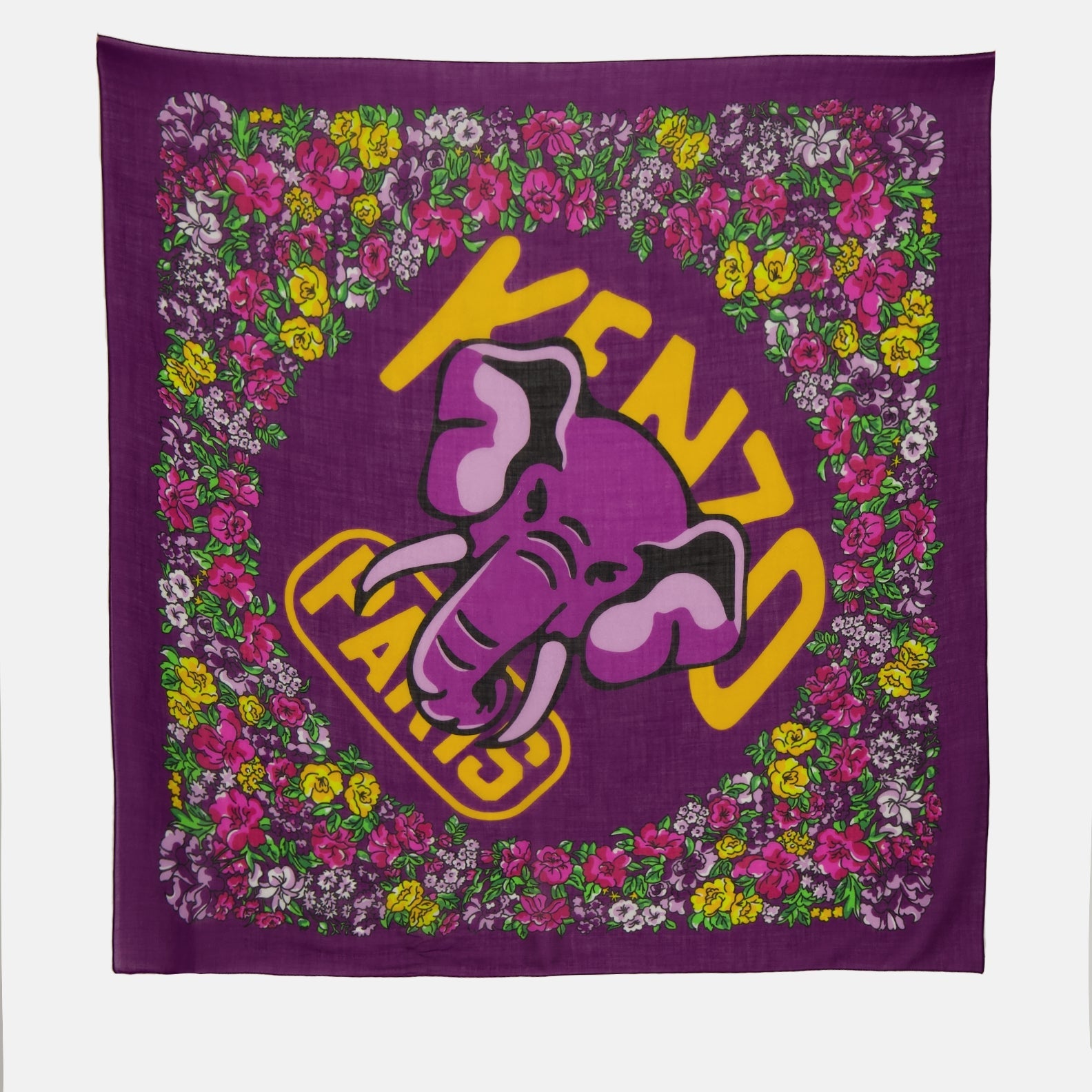 Kenzo scarf, luxury menswear accessory, elephant motif scarf, violet Kenzo carré, high-end fashion for men