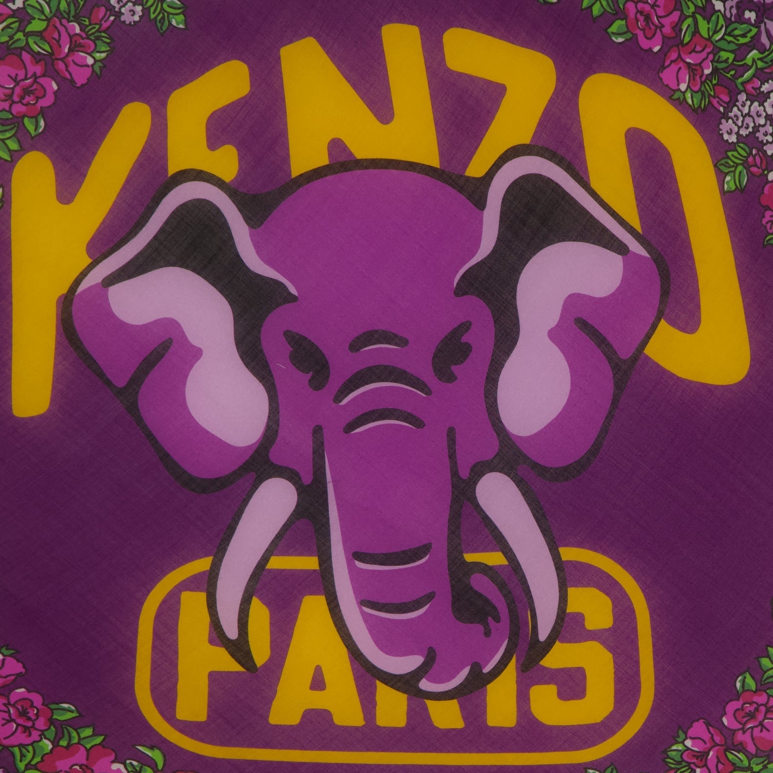 Kenzo scarf, luxury menswear accessory, elephant motif scarf, violet Kenzo carré, high-end fashion for men