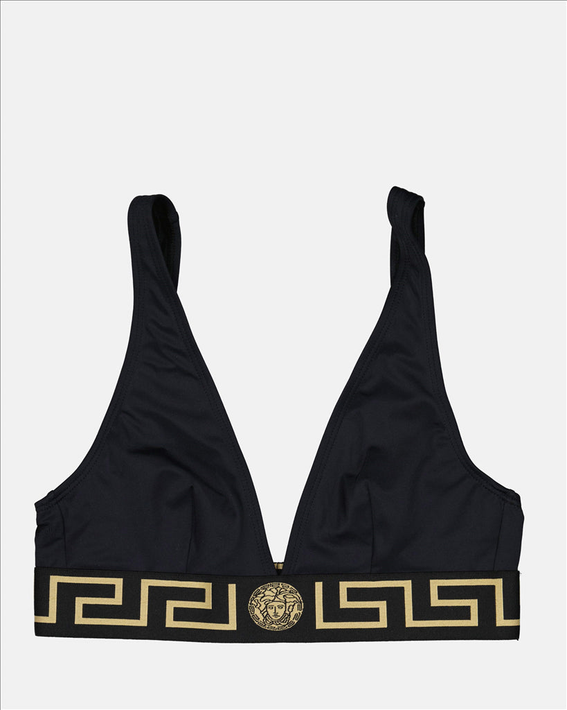 Versace bikini, luxury swimwear, black bikini top, women's designer swimwear, haute couture swimwear