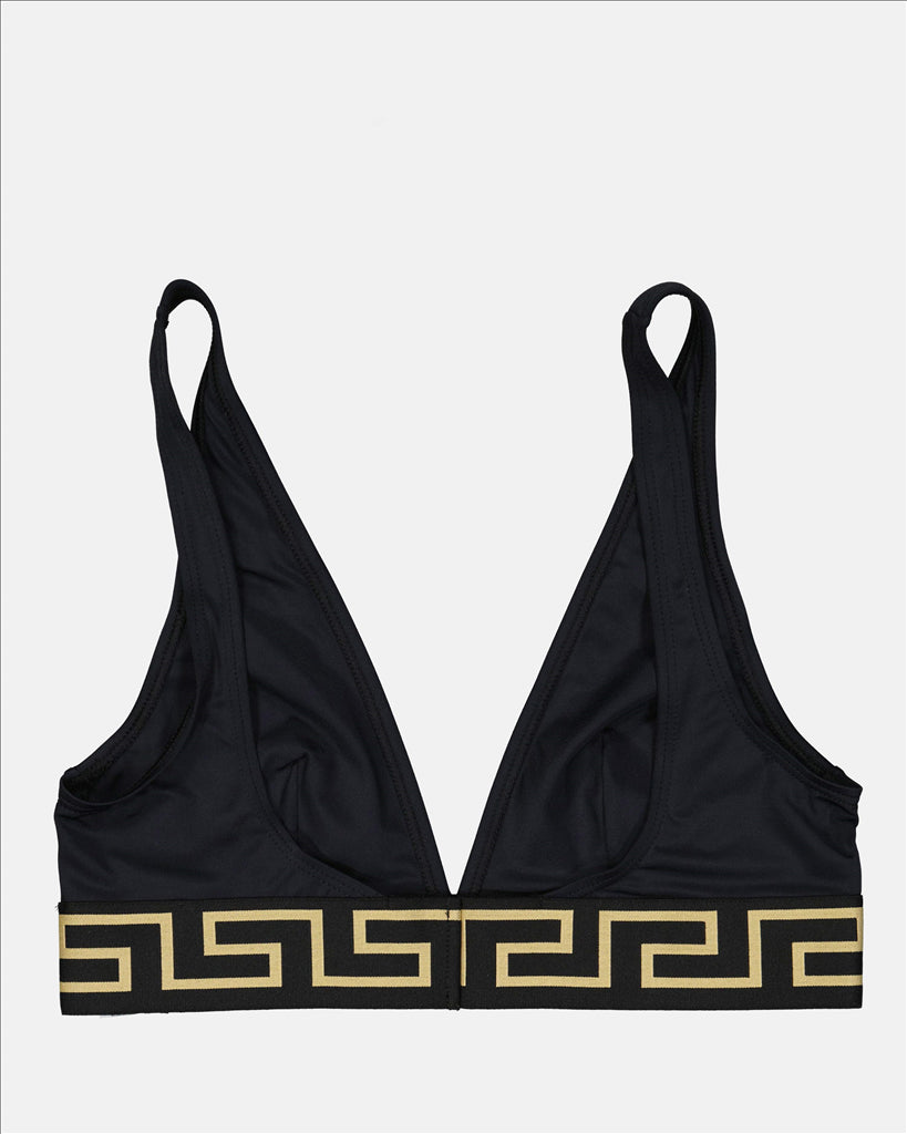 Versace bikini, luxury swimwear, black bikini top, women's designer swimwear, haute couture swimwear