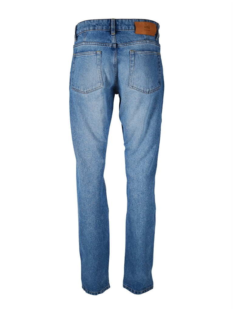 AMI Paris, men's straight-leg jeans, distressed denim, luxury jeans, high-end fashion