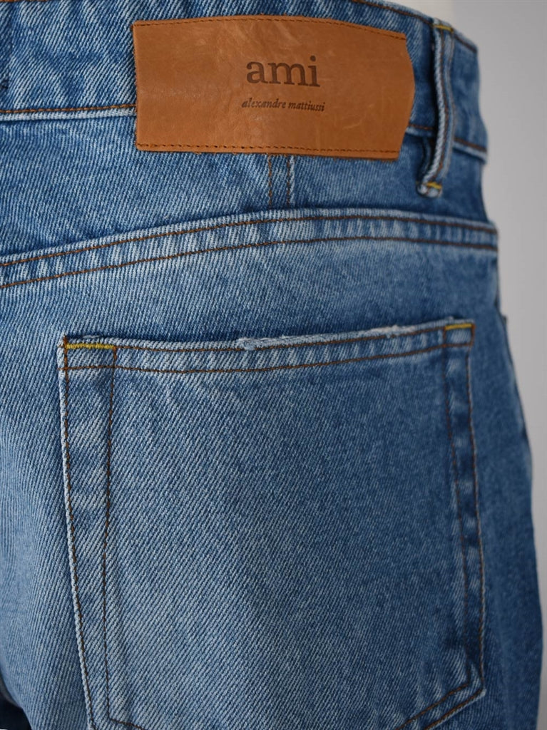 AMI Paris, men's straight-leg jeans, distressed denim, luxury jeans, high-end fashion