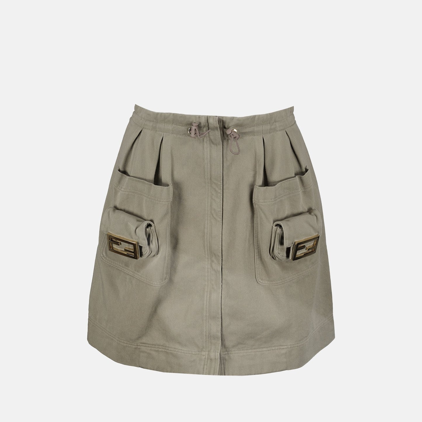 Fendi skirt, luxury drill skirt, kaki green skirt, high-end women's fashion, designer cotton skirt