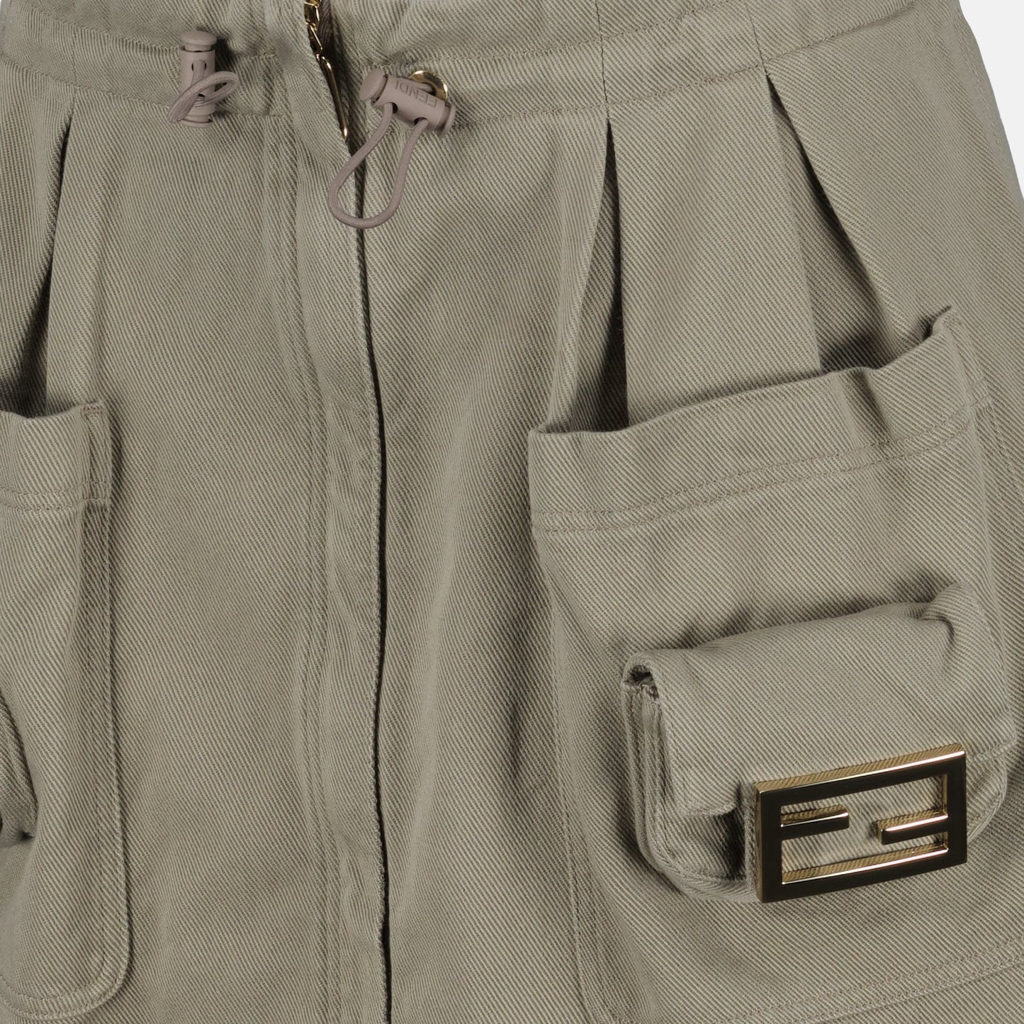 Fendi skirt, luxury drill skirt, kaki green skirt, high-end women's fashion, designer cotton skirt