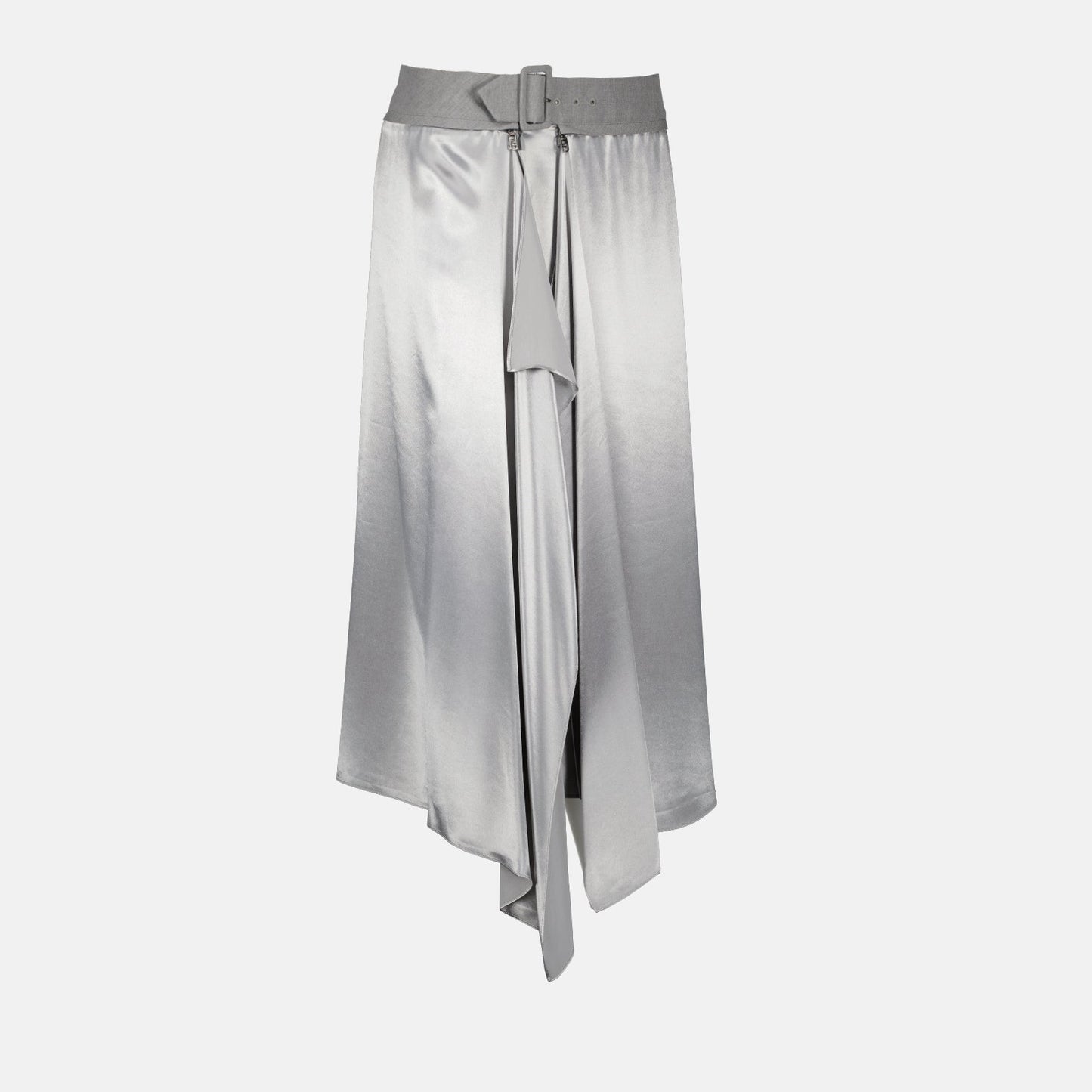 Fendi, grey satin skirt, women’s luxury fashion, elegant Fendi skirt, high-end satin skirt