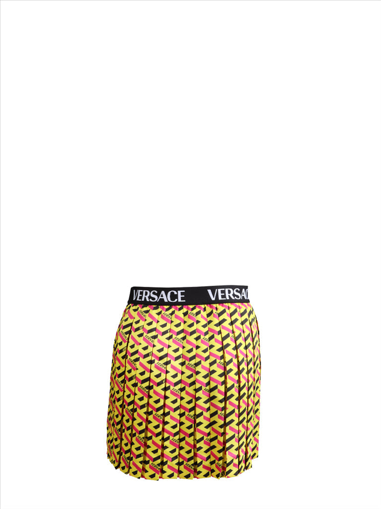 Versace kids skirt, Jupe Greca yellow, luxury children's wear, designer skirts for kids, Versace Greca print