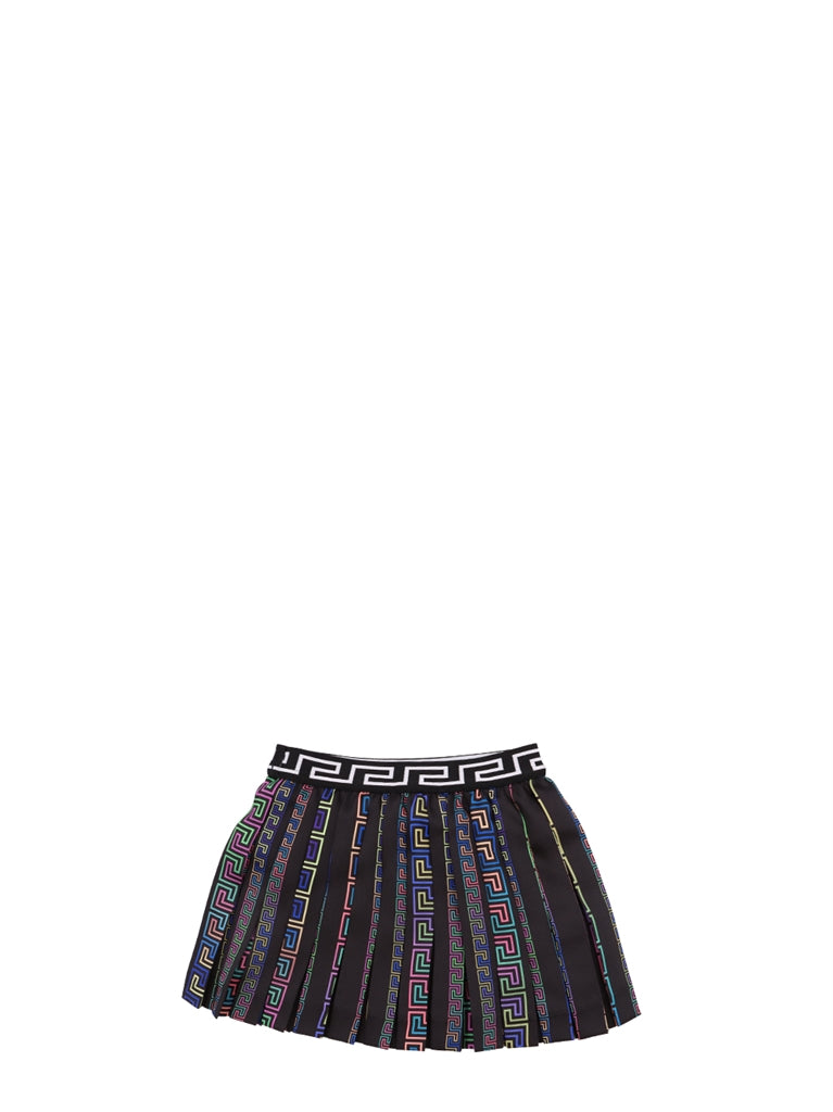 Versace kids skirt, neon Greca pattern, multicolor children’s fashion, high-end fashion kids, luxury children’s clothing