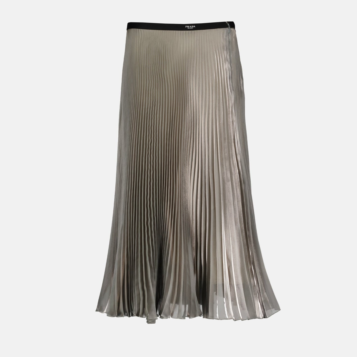 Prada, pleated silver skirt, luxury women's fashion, high-end clothing, designer skirt