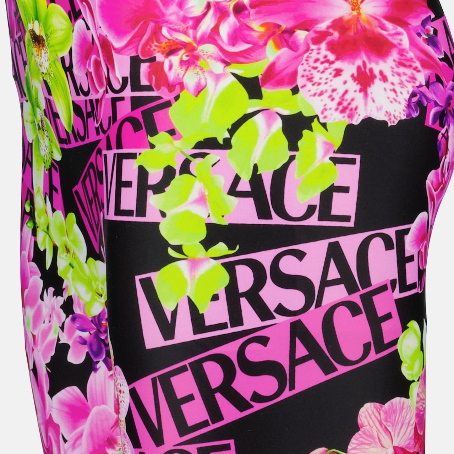 Versace leggings, luxury women's wear, designer leggings, high-end fashion, Medusa Orchid pattern