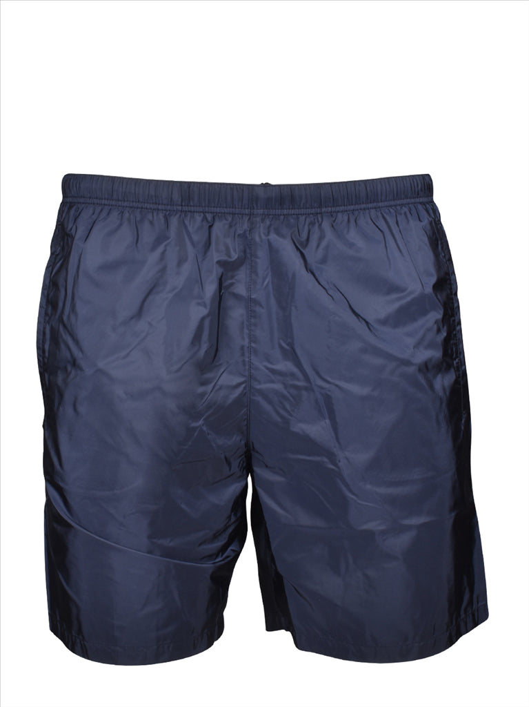 Prada, men's swim trunks, luxury swimwear, blue swim shorts, designer swimwear
**