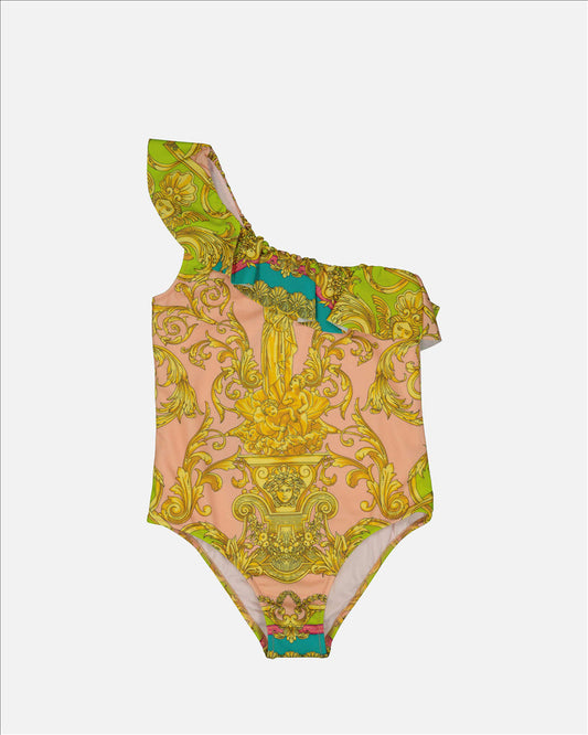 Children's Swimwear, Barocco Design, Yellow Swimsuit, Versace Kids, Luxury Ready-to-Wear