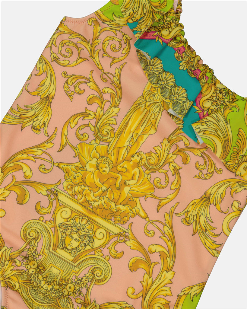 Children's Swimwear, Barocco Design, Yellow Swimsuit, Versace Kids, Luxury Ready-to-Wear