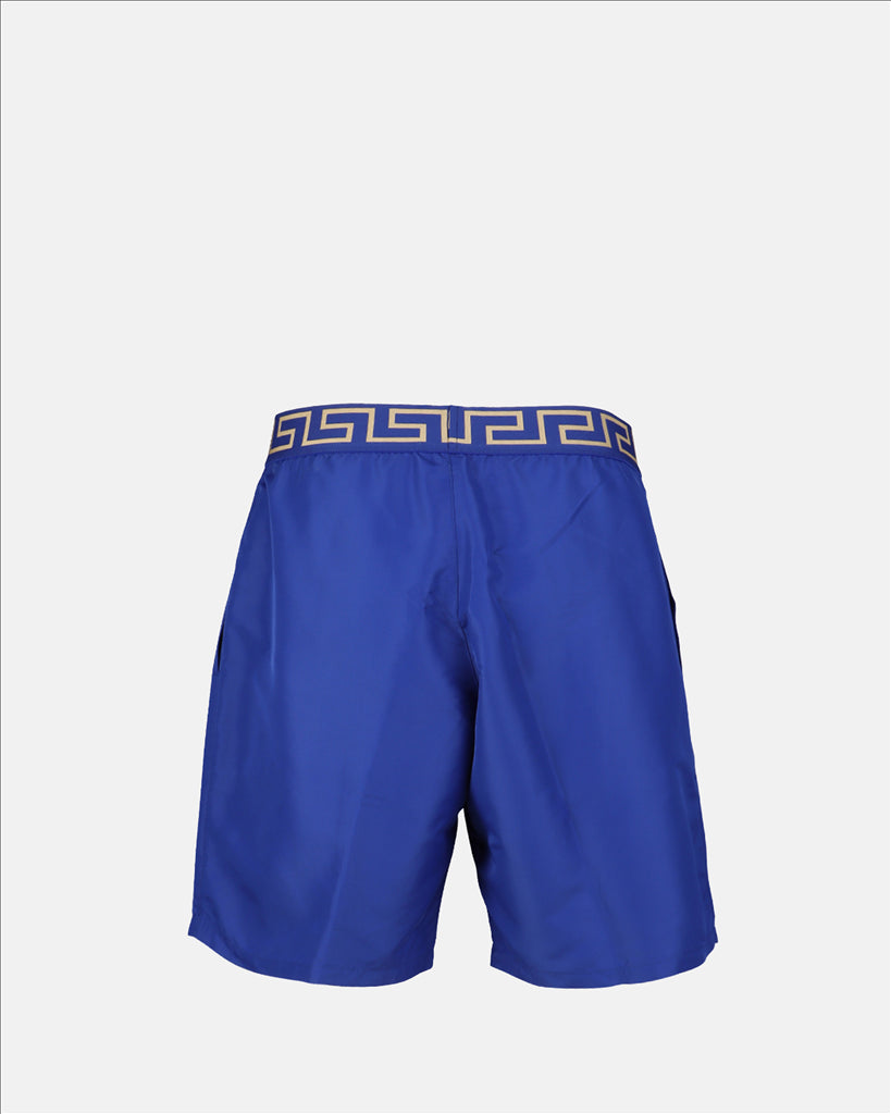 Versace swim trunks, Medusa blue swimwear, luxury men's swimwear, high-end men's fashion, designer beachwear