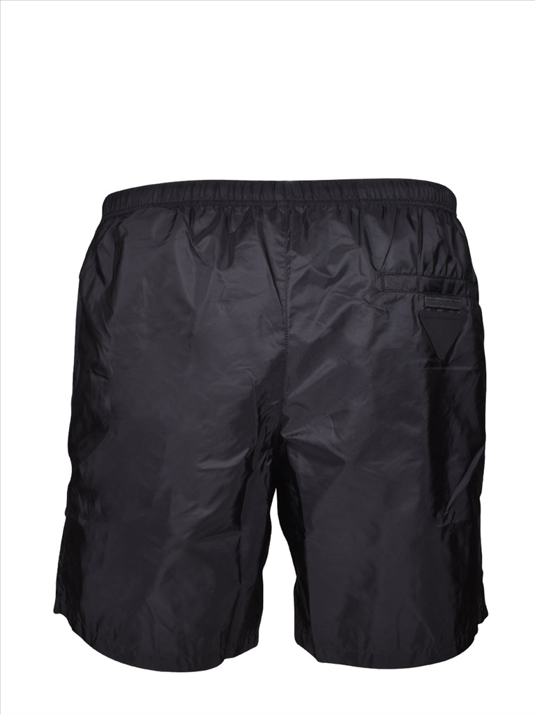 Prada swim trunks, luxury swimwear, black swim trunks, high-end swimwear, men's fashion