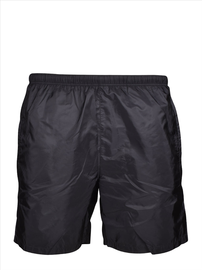 Prada swim trunks, luxury swimwear, black swim trunks, high-end swimwear, men's fashion