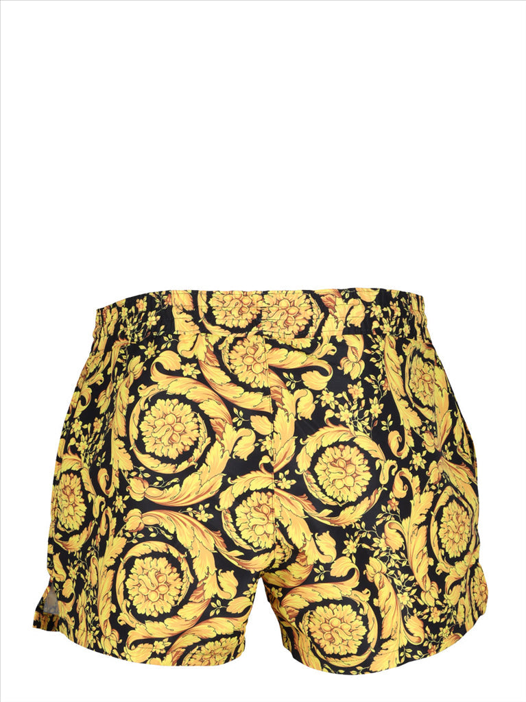 swim trunks, gold swimwear, elegant beachwear, sophisticated swim shorts, stylish summer